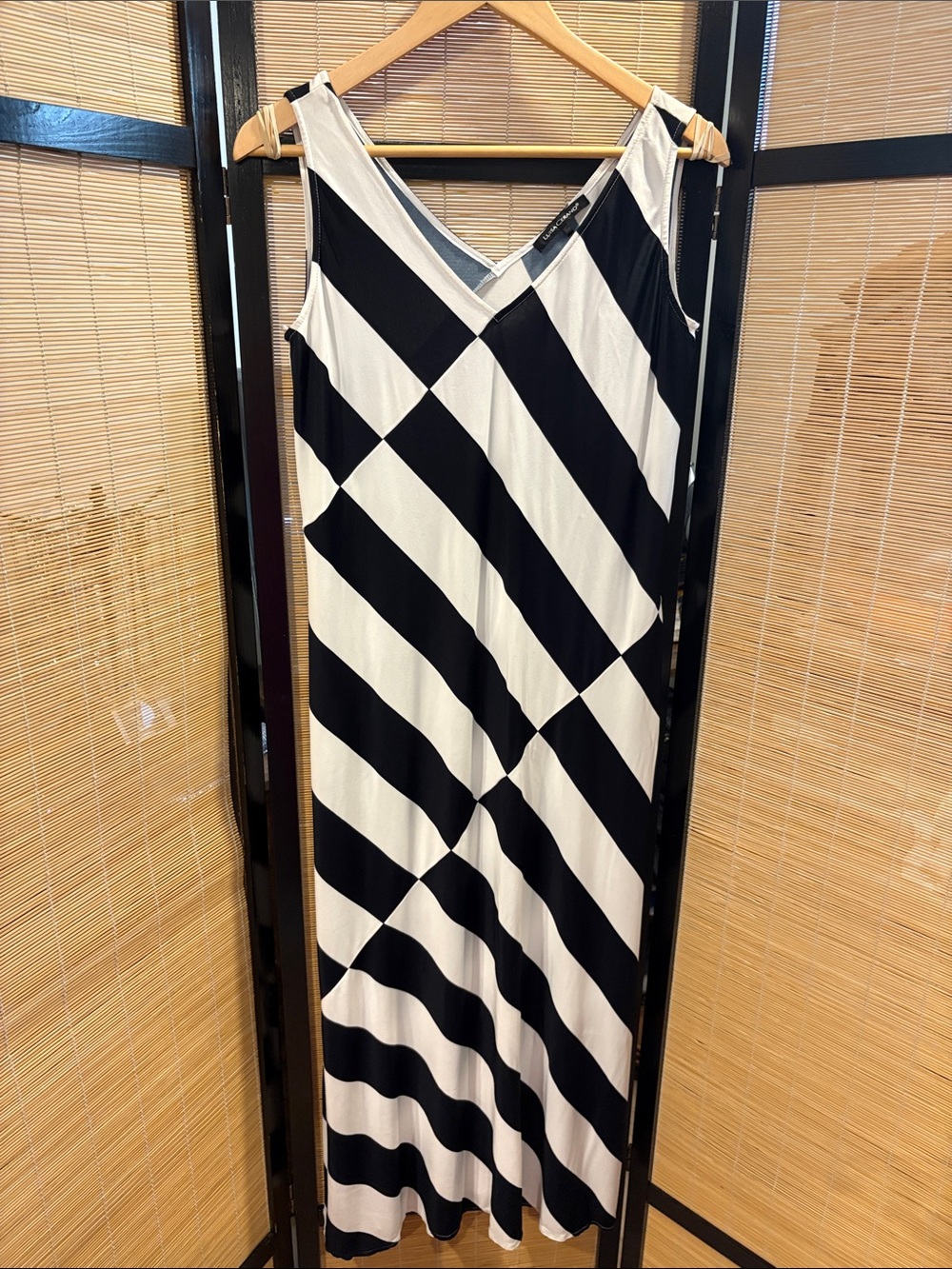 Black and White Striped V-Neck Maxi Dress